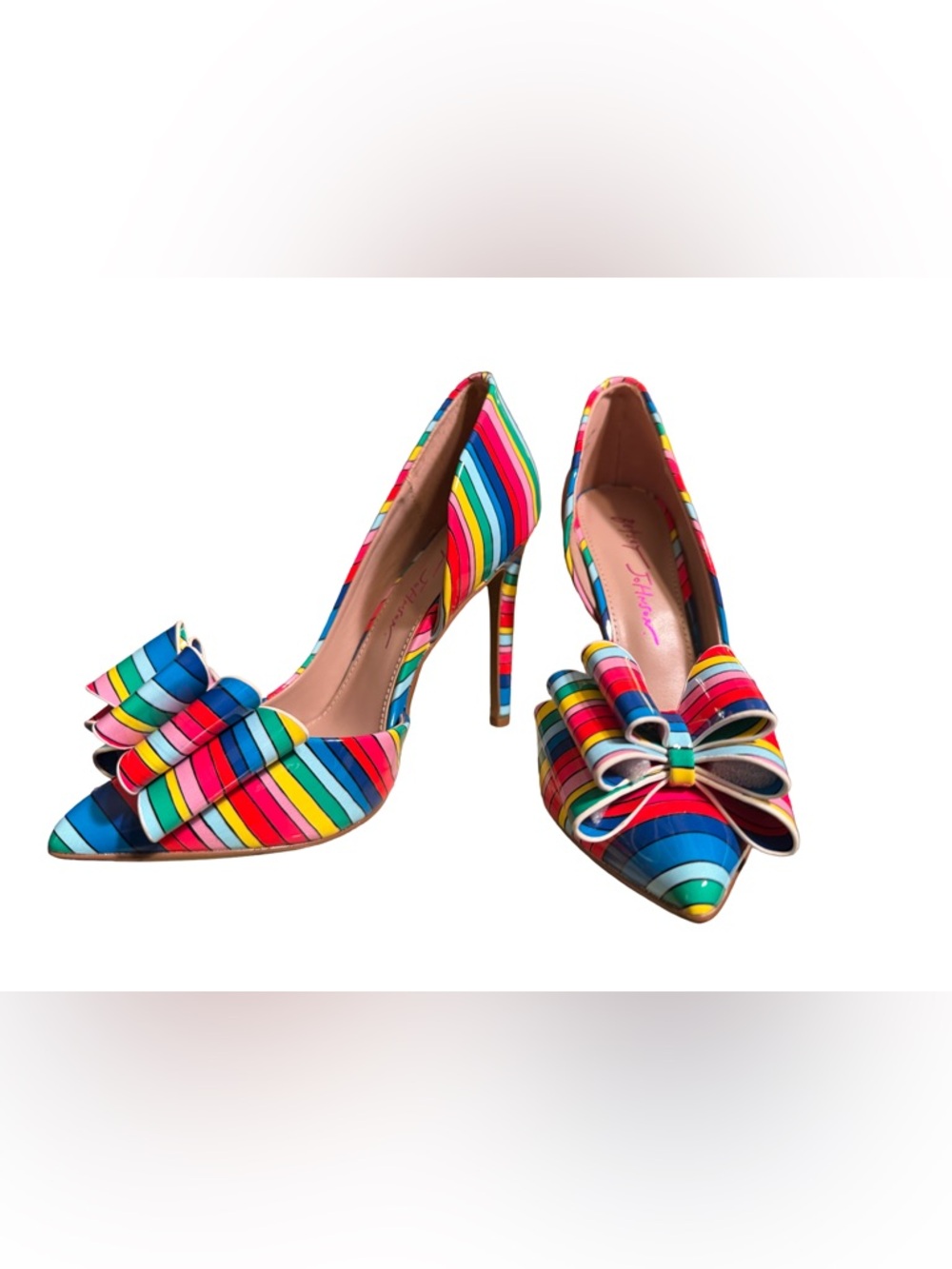 Betsey Johnson Sz 6 Stunning Multicolor Striped Pointed-Toe High Heels (SH312) - Picture 5 of 9